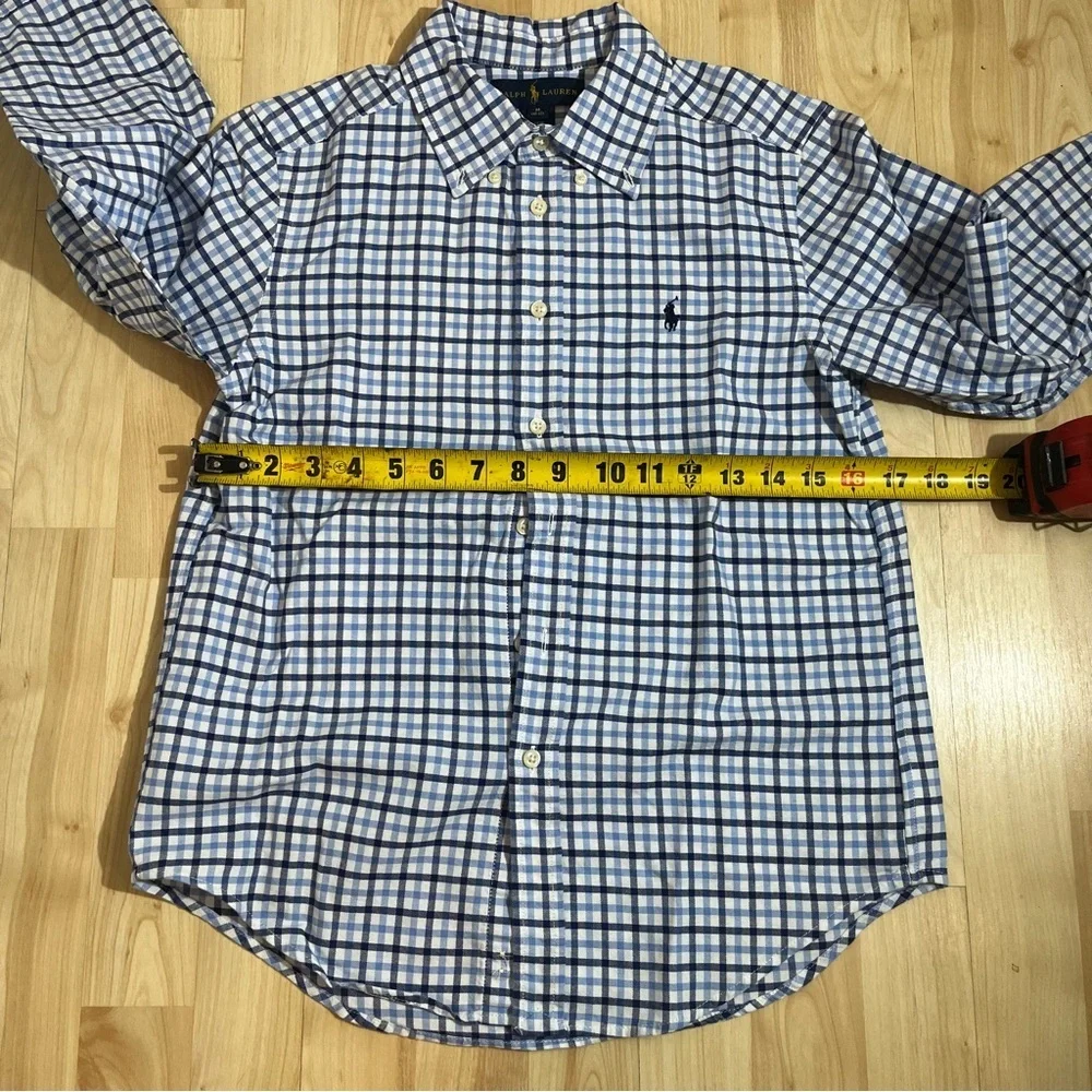 Ralph Lauren Shirt Boys medium 10/12 Blue Check Button-up 100% Cotton Mint